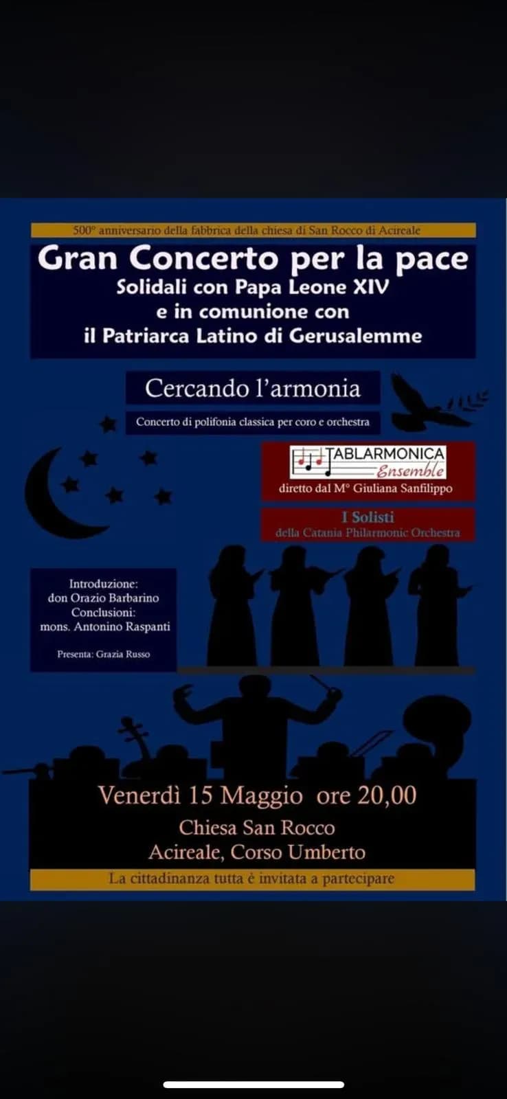 Locandina del Gran Concerto per la Pace ad Acireale